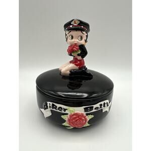 Biker Betty Boop 2006 King Features Porcelain Lidded Candy Dish Motorcycle Decor